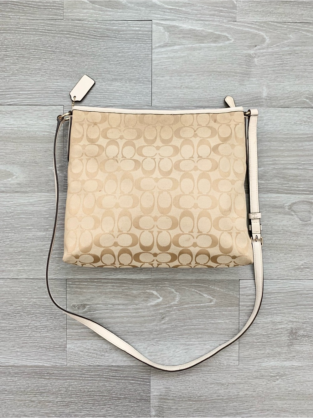 Coach Tan White Monogram Signature File Crossbody Bag - Picture 9 of 10
